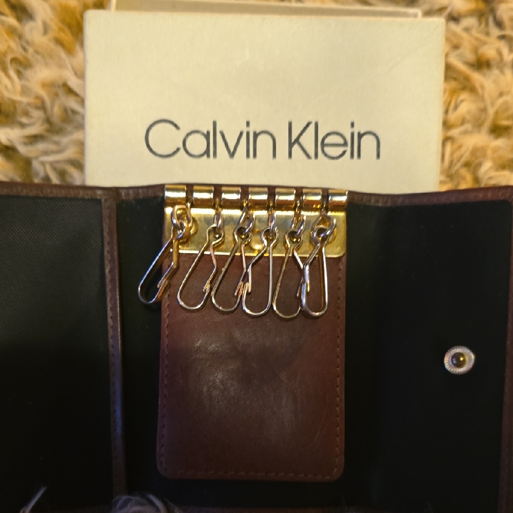 Calvin Klein Brown Key & Card Holder with Gold Hardware